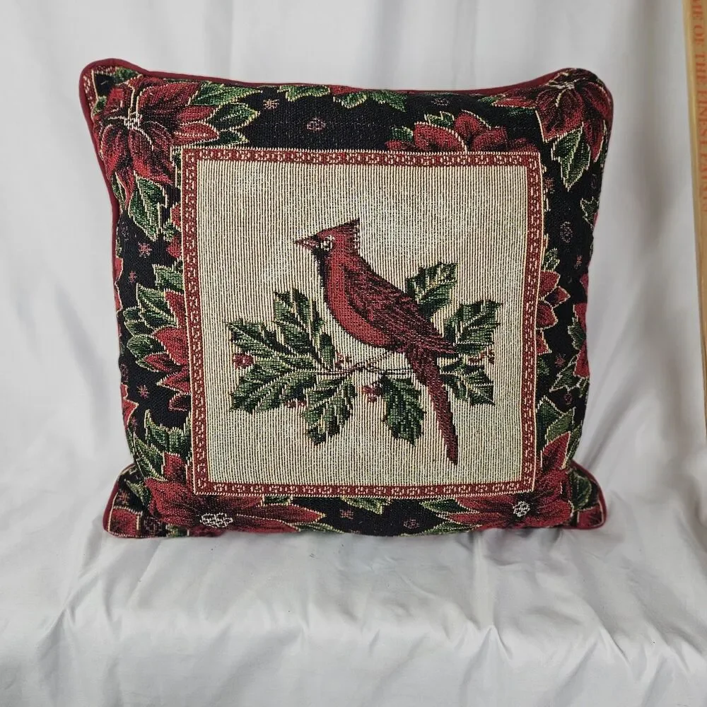 Needlepoint Throw Pillow  With Red Cardinals 13x13